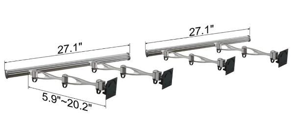 Wall Mount for Four Monitors Double Arm Measurements