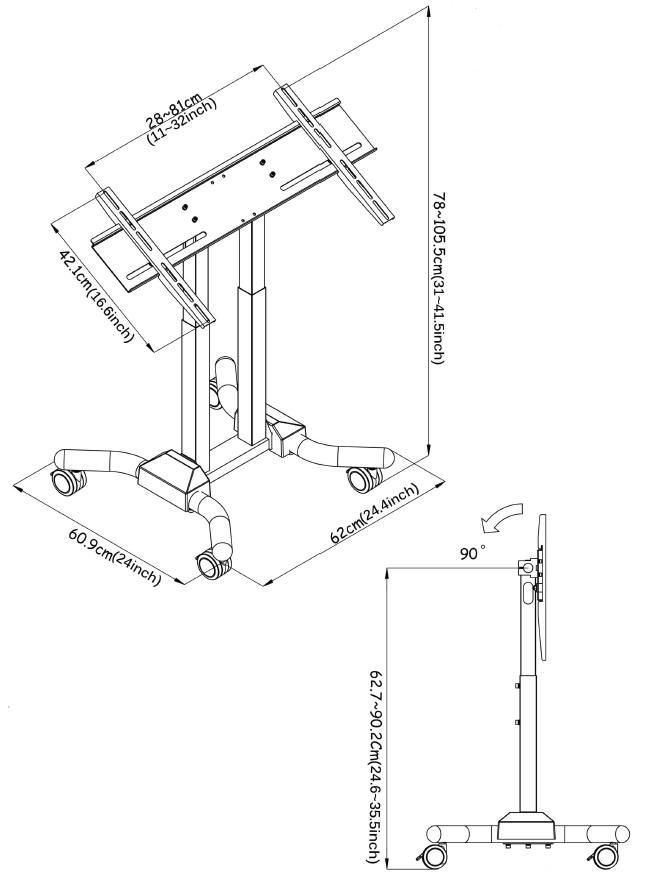 Adjustable Ergonomic Mobile Touch Screen Cart for 37