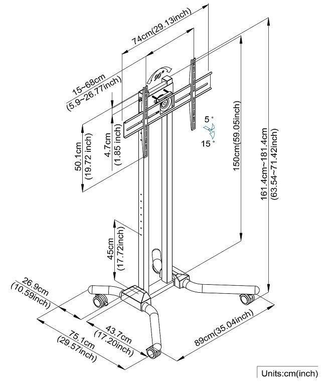 Adjustable Ergonomic Mobile TV Cart for 32