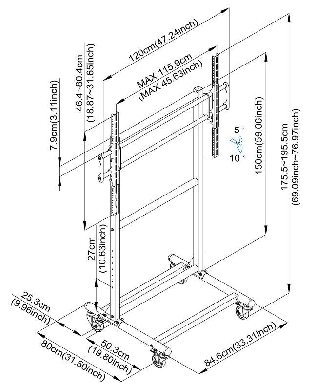 Adjustable Ergonomic Mobile TV Cart For 56