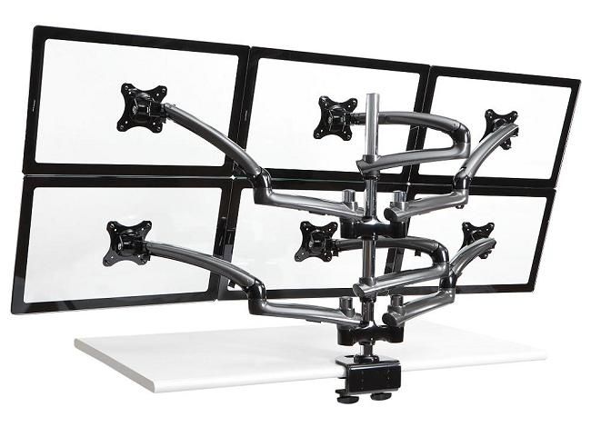 Six Monitor Desk Mount Spring Arm - Dark Gray With Clamp Base