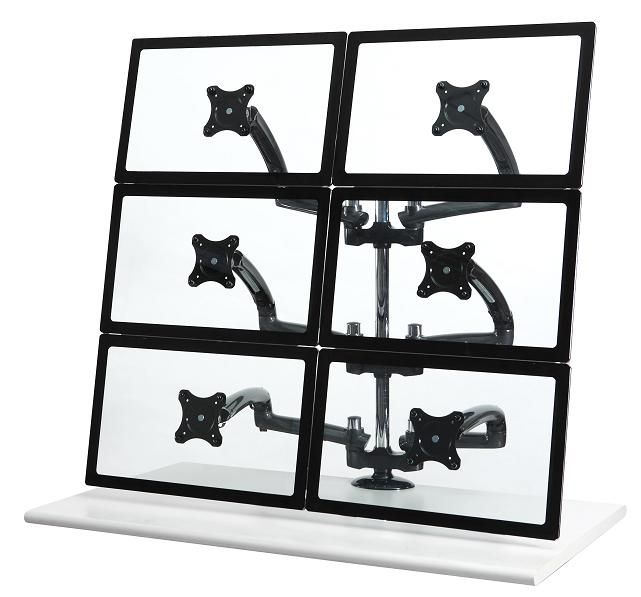 Six Monitor Desk Mount in Three Rows