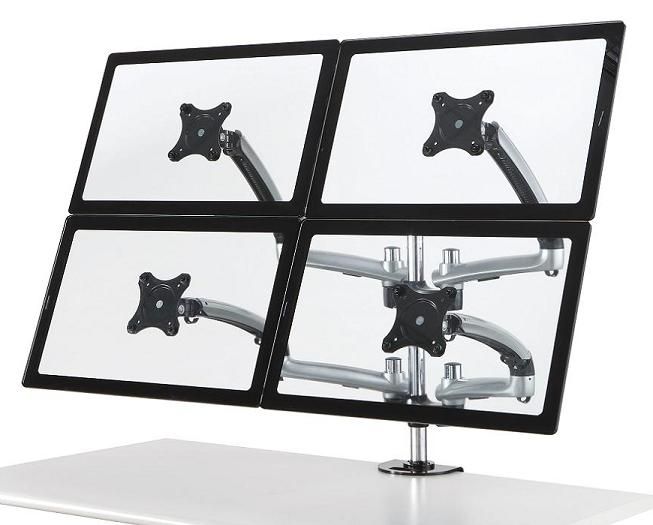 Four Monitor Desk Mount Spring Arm - Silver