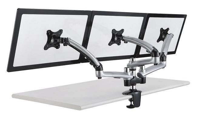 Triple Monitor Desk Mount w/ Spring Arms Silver