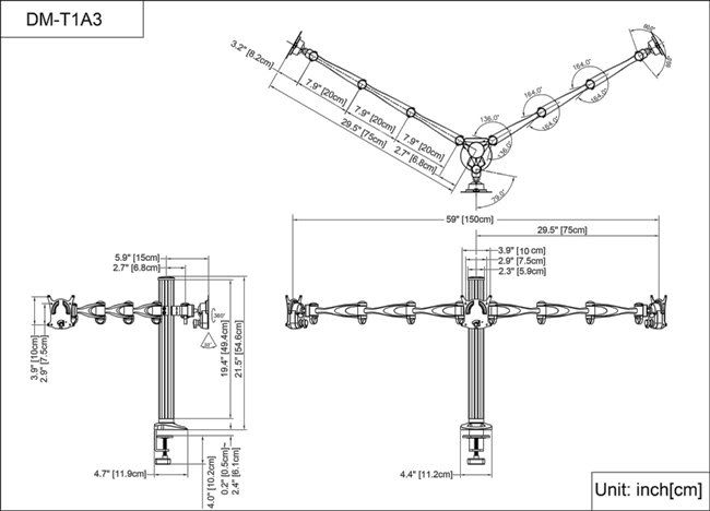 Triple Monitor Desk Mount - Triple Arm  Specs