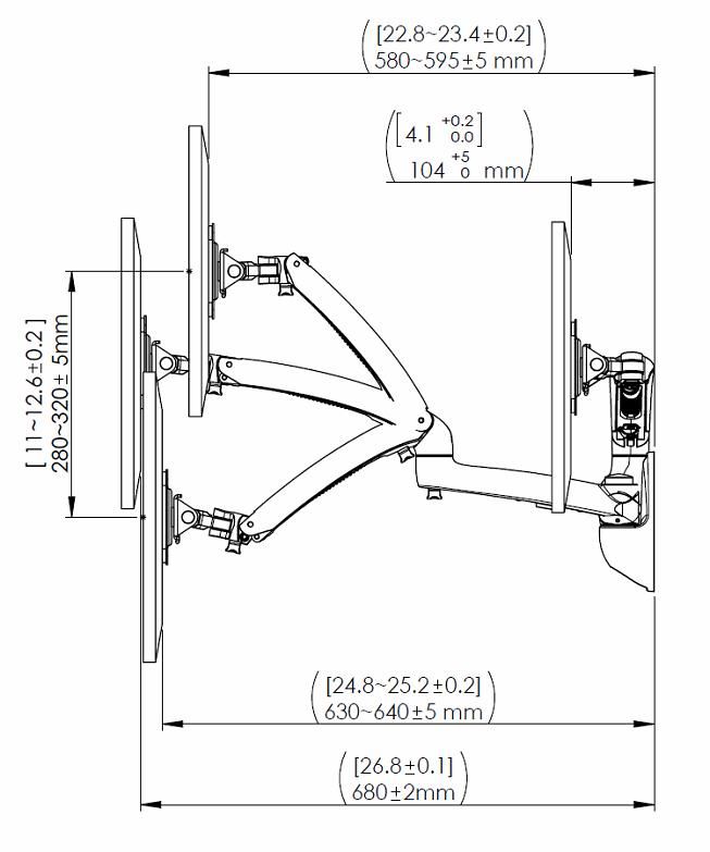 Dual Spring Arm Monitor Wall Mount Dimensions