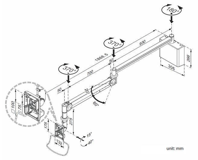 Cotytech Long Reach Medical Arm With Wall Box Dimensions