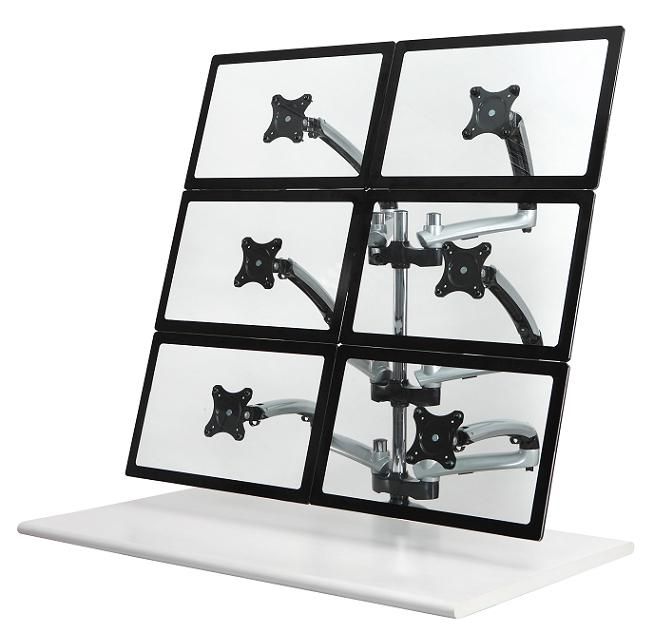 Six Monitor Desk Mount Silver in Three Rows