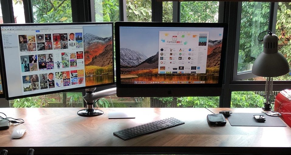 Dual Monitor Desk Mount for Apple w/ Spring Arm DM-GSDA Supports One iMac and One PC Monitor